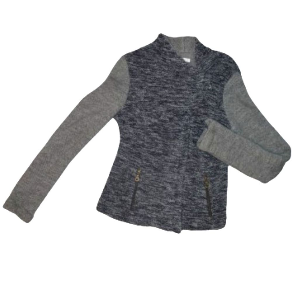 ANTHROPOLOGIE DREW Zip Up Two Tone Blue Gray Marled Cardigan Wool Blend Sweater